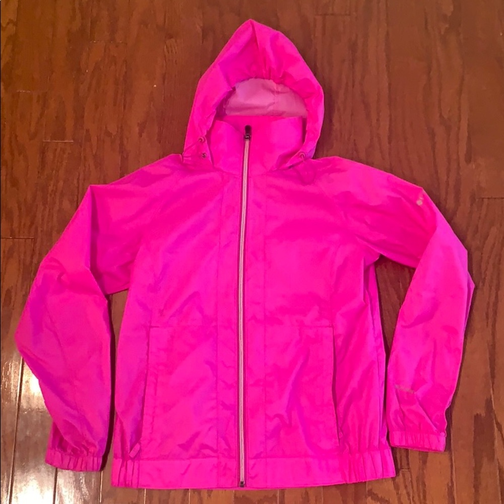Neon pink Columbia rain jacket